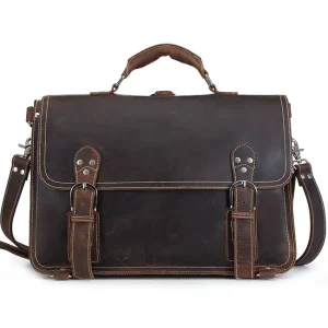 Luxury Designer Genuine Leather Messenger Bag for Men with Double Shoulder Strap