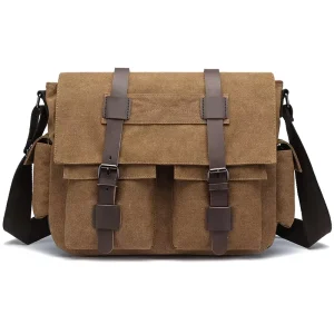 Luxury Exquisite Men’s Canvas Messenger Bag Vintage Style Crossbody Sling with Button Shoulder Fashionable Luxury Accessory