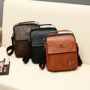 Luxury Fashion Men’s PU Leather Wallet Shoulder Bags Handbags Sling Bags Square Shape Zipper Closure