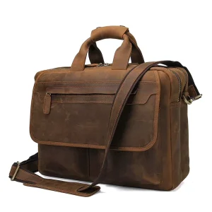 Luxury High End Retro Cow Leather Cowhide Shoulder Bag Men Genuine Leather Business Bag Briefcase for 15″ Laptop