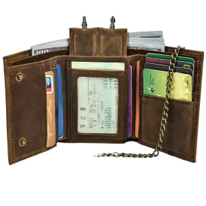 Luxury Men’s Anti Theft Short Candy Pattern Genuine Leather Trifold Wallet with Slots Large Capacity and Polyester Lining