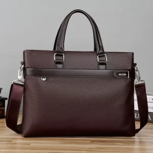 Luxury Men’s Business Laptop Briefcase Waterproof PU Leather Shoulder Crossbody Zipper Portable Conference Messenger Bag