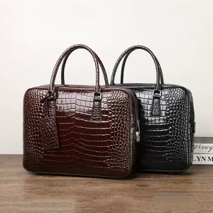 Luxury Men’s Genuine Crocodile Leather Business Briefcase Casual Tote Design Alligator Pattern Zipper Closure
