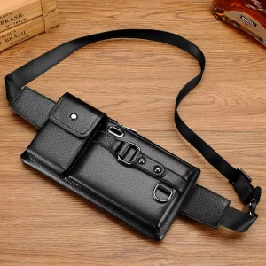 Luxury Men’s Genuine Leather Chest Bag Fashion Portable with Letter Decoration Waterproof