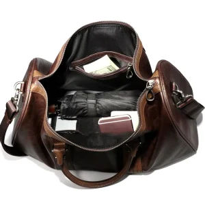 Luxury Men’s Genuine Leather Duffel Bag Lightweight Organizer for Outdoor Travel and Weekend Use High Quality