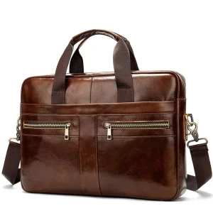 Luxury Men’s Large Capacity Soft Leather Briefcase Waterproof Messenger Style Convenient Carrying for Business Use