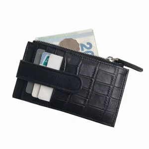 Luxury Men’s Real Cow Leather Wallet Zipper Credit Card Holder with Chains Decoration Short Fashion Purse