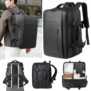 Luxury Men’s Waterproof Business Backpack Expandable Large Capacity Bag Vacuum Compression System Durable Laptop Travel Bagpack
