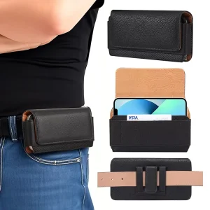 Luxury PU Leather Waist Bag Mobile Phone Bags Cases Waist Phone Wallet Pouch Men’s Waist Bag for Cell Phone Case