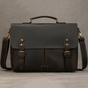 Luxury Premium Brown Full Grain Leather Laptop Messenger Bag Handmade 15.6 Inch Crossbody Briefcase Soft Lightweight Office Bag