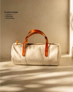 Luxury Vintage Canvas & Vegetable Leather Duffle Bag With Zippered Organizer Durable Unisex Travel Storage
