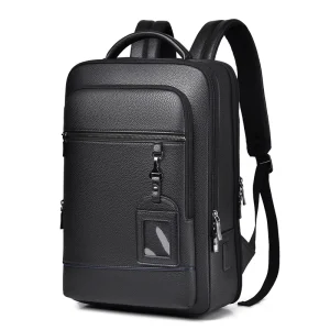 Luxury Vintage Custom Men’s PU Leather Anti Theft Laptop Backpack Waterproof Trolley Belt USB Charging Port Large Capacity