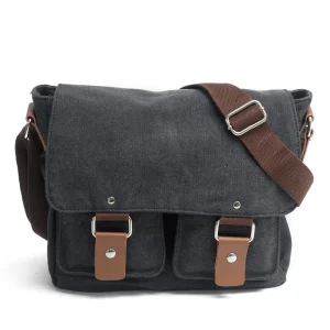Luxury Vintage Design Men’s Leather Canvas Messenger Bag Waterproof Crossbody Shoulder Laptop Bag for Work Travel Outdoor Use