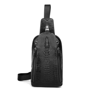 Luxury Vintage Men Embossed Crocodile Alligator Pattern Shoulder Daypack Genuine Leather Crossbody Sling Men’s Chest Bag for Men