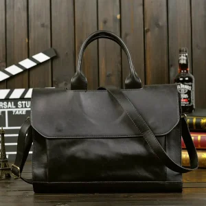 Luxury Vintage PU Leather Men’s Briefcase Laptop Handbag Crossbody Business Messenger Bag