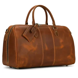 Luxury Vintage Style Men Travel Handbags Designer Genuine Leather Men’s Travel Bag Leather Duffle Bag for Weekend Travel