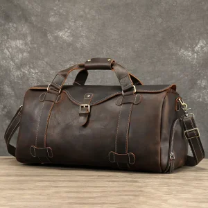 MARRANT Crazy Horse Genuine Leather Men’s Travel Bag with Shoe Compartment Weekend Overnight Gym Bag Men Leather Duffle Bags