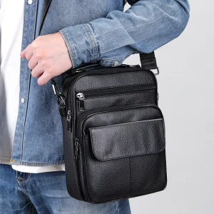 MARRANT Men Leather Side Bag Top Handle Zipper Handbag Small Shoulder Messenger Bag Genuine Leather Crossbody Bag for Men