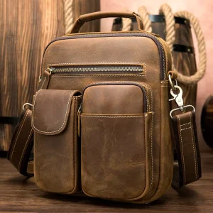 MARRANT Men Vintage Crazy Horse Genuine Leather Shoulder Bag Men Handbag Leather Crossbody Bag Messenger Bag for Men