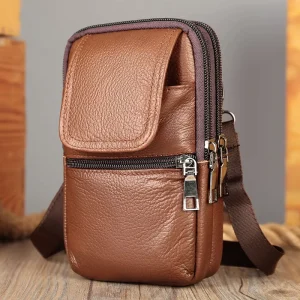 MARRANT Men’s Genuine Leather Small Shoulder Bag Cell Phone Purse Crossbody Bag Men Waist Bag Leather Fanny Pack