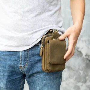 MARRANT Men’s Leather Cell Phone Waist Bags Waterproof Fanny Pack Pouch Belt Bag Men Genuine Leather Waist Bag