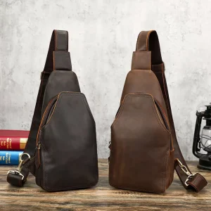 MARRANT Retro Crazy Horse Genuine Leather Men’s Chest Bag Travel Hiking Shoulder Backpack Men Leather Crossbody Chest Bag