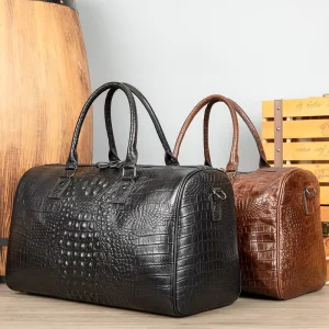 MARRANT Vintage Crocodile Print Leather Travel Bag Weekend Overnights Gym Travel Bag Genuine Leather Men’s Duffel Bag