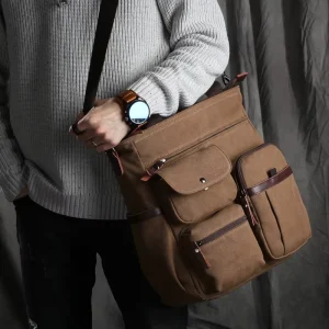 MOYYI 16 oz Canvas Men’s Laptop Crossbody Bag for Men Messenger Bag Durable Business Commute Shoulder Bag