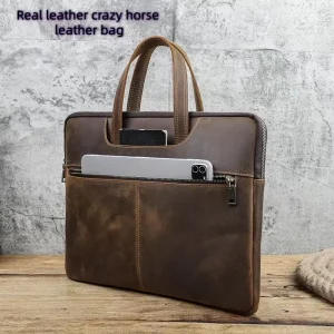 MacBook Pro 15 inch 14 zipper handbag protective case men’s official document handbag genuine leather crazy horse leather