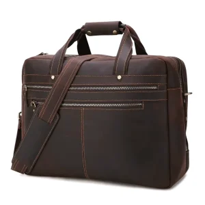 Mad Horse Leather Laptop Briefcase for Men Large Capacity Business Handbag in Chinese Style Available in Red and Black