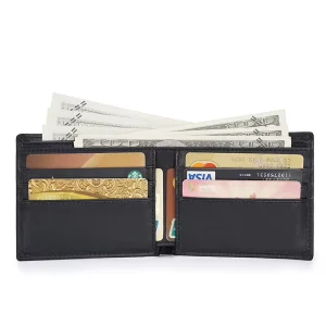 Man RFID Blocking Soft Black Genuine Leather Wallet for Men