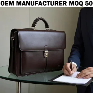 Manufacture OEM Custom Durable Brown Leather Business Computer Briefcase Men’s Laptop Bag with Lock