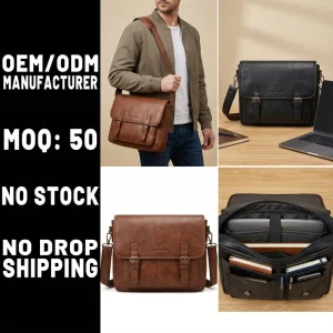 Manufacturer Custom Minimalist Design Men’s Premium Quality Faux Leather Tech Messenger Bag Fits 16″ Laptop Tablet