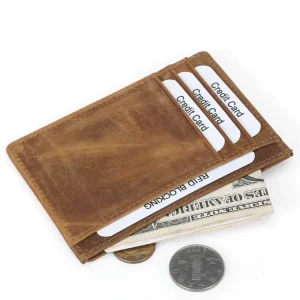 Manufacturer Direct Selling Men’s Crazy Horse Leather Wallets RFID Blocking Card Bag Vintage Brown Credit Card Holder Money Clip