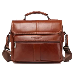 Manufacturer High end Genuine Leather Men’s Shoulder Bags Multi Pocket Crossbody Bags Mini Briefcase