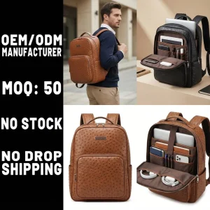 Manufacturer OEM Custom Ostrich-Texture Faux Leather Business Laptop Backpack Professional 17″ Computer Rucksack for Men