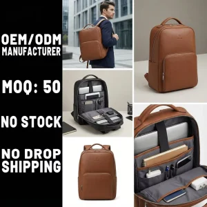 Manufacturer OEM Custom Premium Genuine Cowhide Leather Laptop Backpack Business Rucksack for Men with 17″ Laptop Sleeve