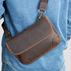 Marrant Retro Crazy Horse Genuine Leather Men’s Small Square Bag Leather Crossbody Bag Men Satchel Shoulder Bags