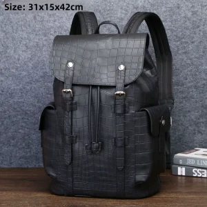 Matte Crocodile Belly Leather Anti-theft Men’s Backpack Arcuate Strap Large Capacity Travel Bag