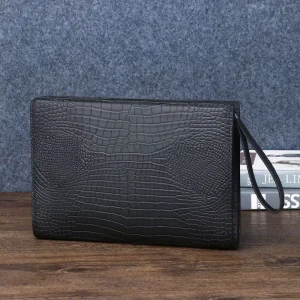 Matte Crocodile Belly Pattern Men’s Large Clutch Bag Multi-functional Business Handbag with Multiple Card Slots and Zipper