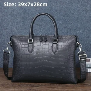 Matte Crocodile Pattern Genuine Leather Men’s Briefcase Shoulder & Crossbody Business Travel Laptop Bag Durable