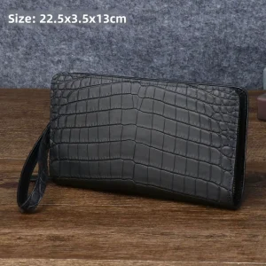 Matte crocodile pattern men’s clutch bag with multiple card slots business wrist strap wallet