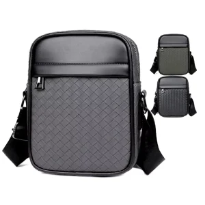 Men Bag Casual Woven Single Shoulder Crossbody Bag PU Business Youth Vertical Men Shoulder Bag