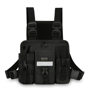 Men Bag High Quality Nylon Multifunctional Chest Rig Bag Men’s Fashionable Reflective Stripe Black Running Vest Waterproof