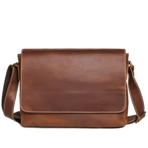 Men Briefcase Bag Genuine Leather Office Briefcase Crossbody Bag Retro Casual Leather Messenger Bag