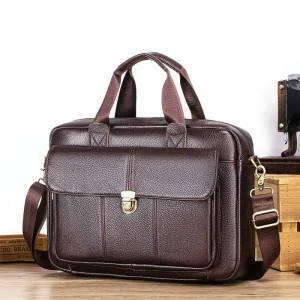 Men Briefcase Genuine Leather Laptop Bag Leather Office Messenger Bag Document Handbag