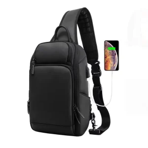 Men Business Travel Casual Messenger USB Charging Anti Theft Waterproof Shoulder Crossbody Bag Student Sports Running Chest Bag