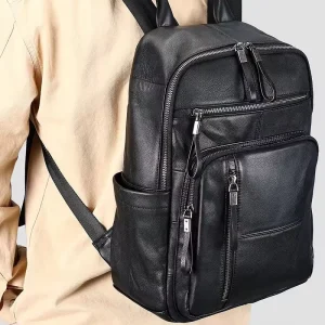 Men Business Travel Leather Backpack 15 Inch Laptop Bag Backpack Genuine Leather Backpack for Men