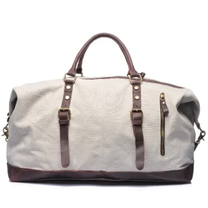 Men Canvas Genuine Leather Large Duffel Bag Travel Luggage Overnight Weekender Bag