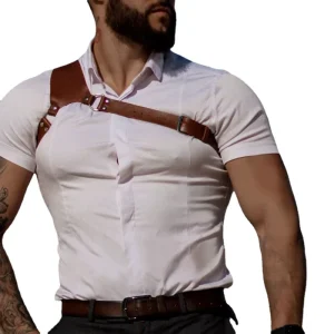 Men Chest Harness Black PU Leather Shoulder Strap Belt Fashion Rave Body Accessory